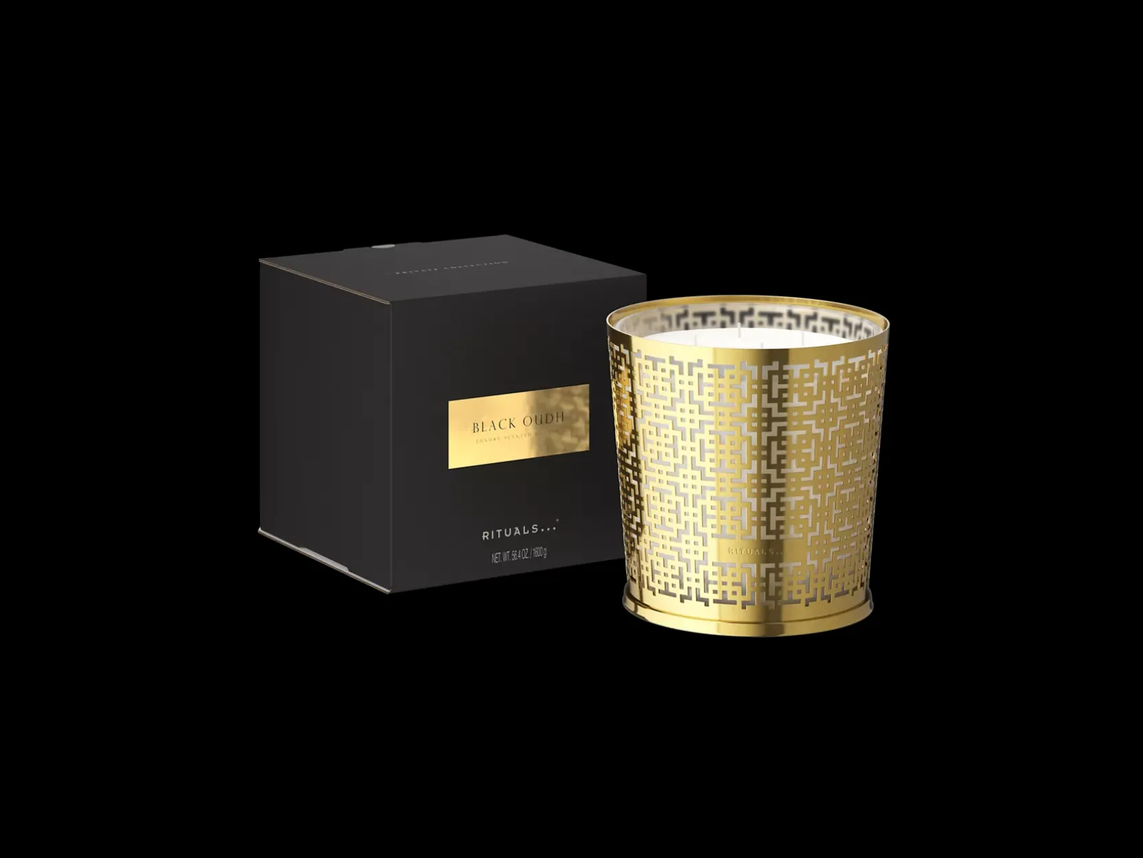 Large Black Oudh Scented Candle With Metal Sleeve